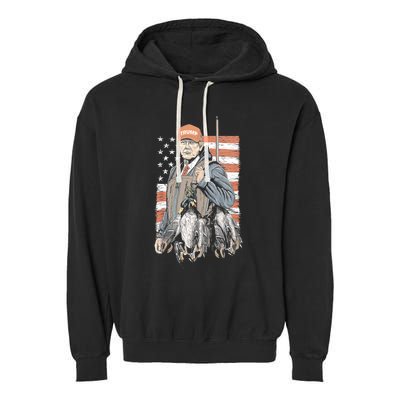 Duck Hunting Trump Camo Hello Hunting Season Us Flag Garment-Dyed Fleece Hoodie