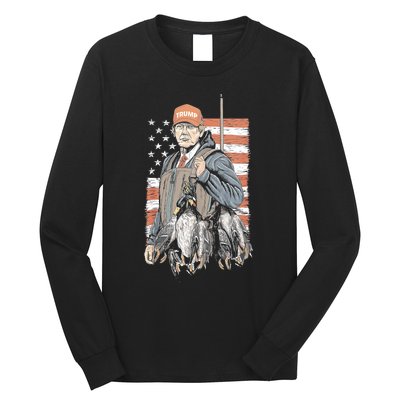 Duck Hunting Trump Camo Hello Hunting Season Us Flag Long Sleeve Shirt