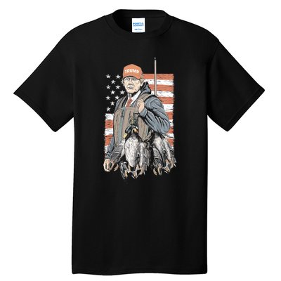 Duck Hunting Trump Camo Hello Hunting Season Us Flag Tall T-Shirt