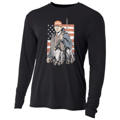 Duck Hunting Trump Camo Hello Hunting Season Us Flag Cooling Performance Long Sleeve Crew