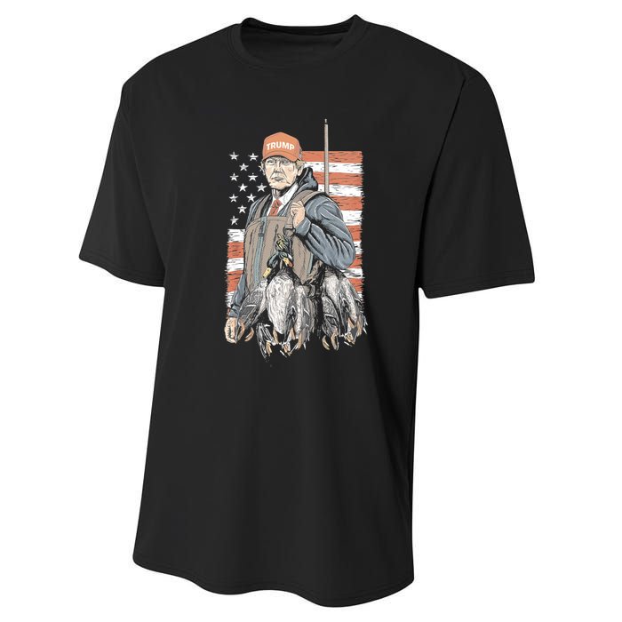 Duck Hunting Trump Camo Hello Hunting Season Us Flag Performance Sprint T-Shirt