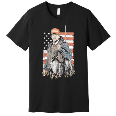 Duck Hunting Trump Camo Hello Hunting Season Us Flag Premium T-Shirt