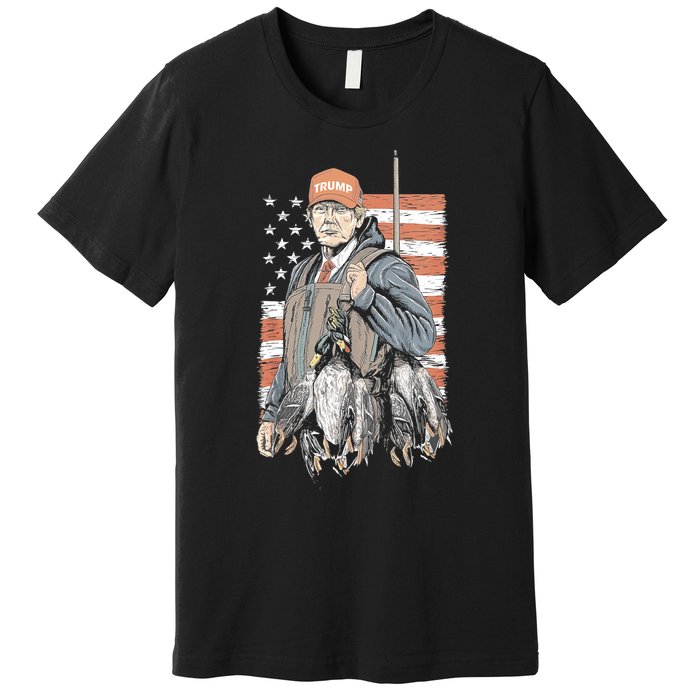 Duck Hunting Trump Camo Hello Hunting Season Us Flag Premium T-Shirt