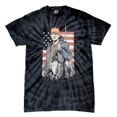 Duck Hunting Trump Camo Hello Hunting Season Us Flag Tie-Dye T-Shirt