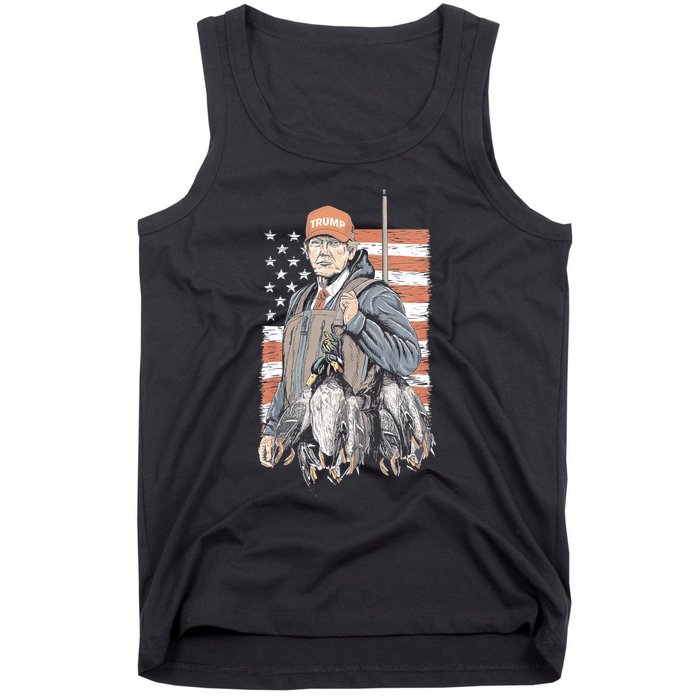 Duck Hunting Trump Camo Hello Hunting Season Us Flag Tank Top