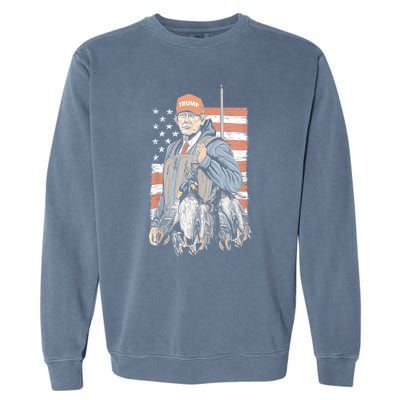 Duck Hunting Trump Camo Hello Hunting Season Us Flag Garment-Dyed Sweatshirt