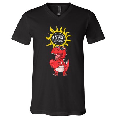 Dinosaur Heart Total Solar Eclipse April 8 2024 Totality V-Neck T-Shirt