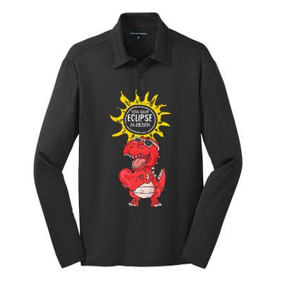 Dinosaur Heart Total Solar Eclipse April 8 2024 Totality Silk Touch Performance Long Sleeve Polo