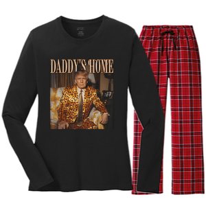 Daddys Home Trump 2024 Leopard Funny Maga Women's Long Sleeve Flannel Pajama Set 