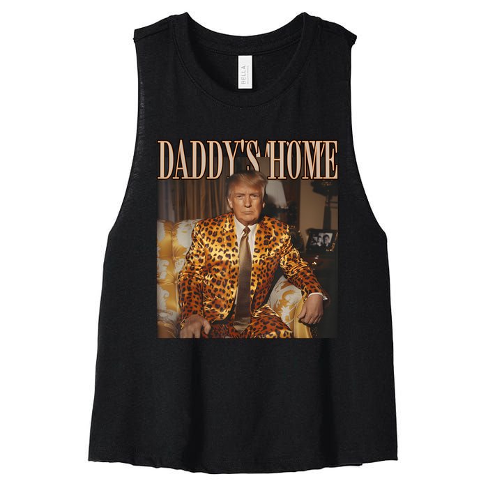 Daddys Home Trump 2024 Leopard Funny Maga Women's Racerback Cropped Tank