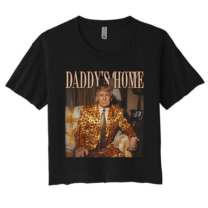 Daddys Home Trump 2024 Leopard Funny Maga Women's Crop Top Tee