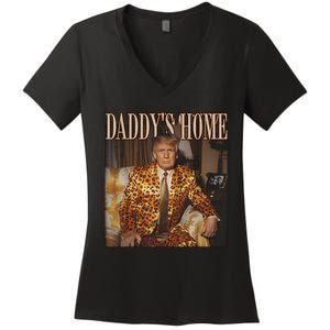 Daddys Home Trump 2024 Leopard Funny Maga Women's V-Neck T-Shirt