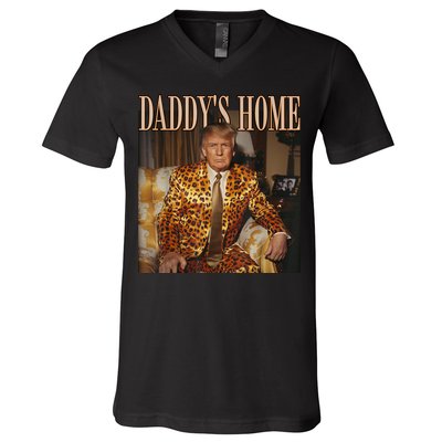 Daddys Home Trump Trump 2024 Leopard Funny Maga V-Neck T-Shirt