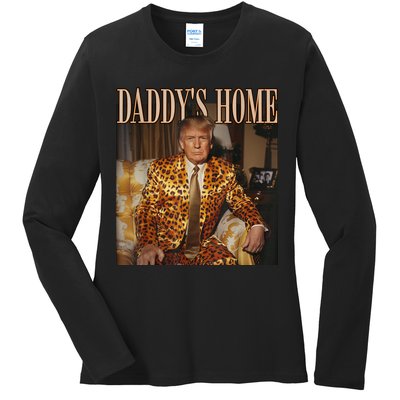 Daddys Home Trump Trump 2024 Leopard Funny Maga Ladies Long Sleeve Shirt
