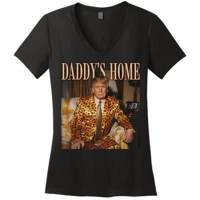 Daddys Home Trump Trump 2024 Leopard Funny Maga Women's V-Neck T-Shirt