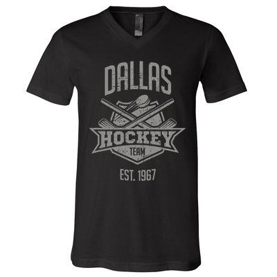 Dallas Hockey Team Vintage Est 1967 Texas Star Sticks & Puck V-Neck T-Shirt
