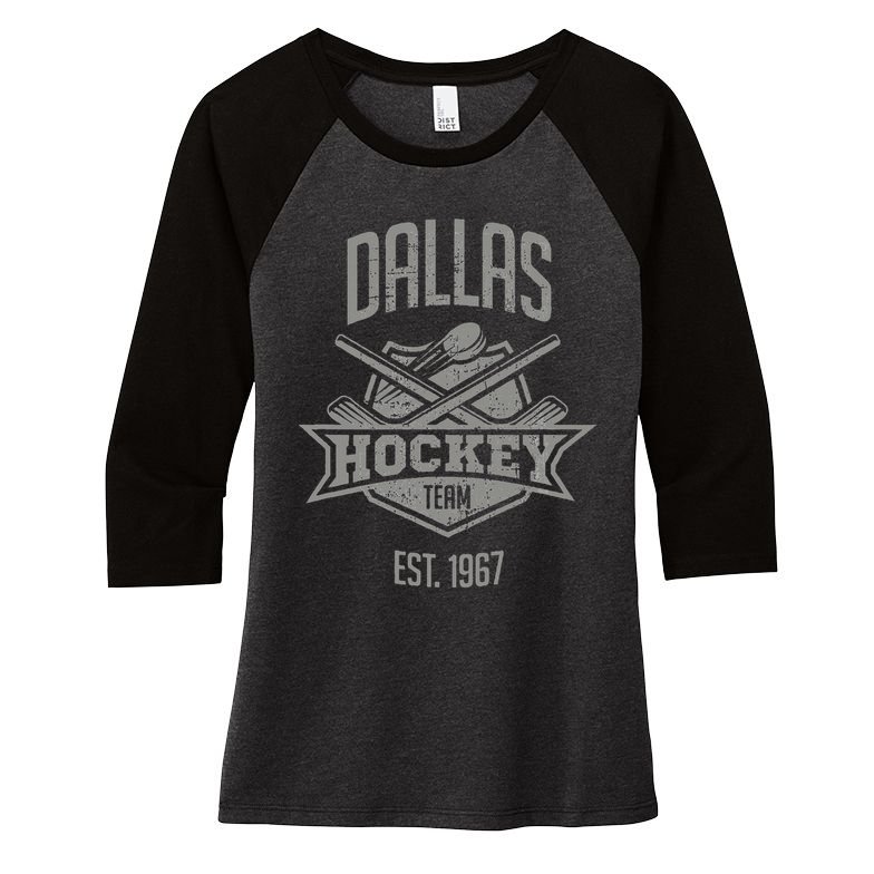 Dallas Hockey Team Vintage Est 1967 Texas Star Sticks & Puck Women's Tri-Blend 3/4-Sleeve Raglan Shirt