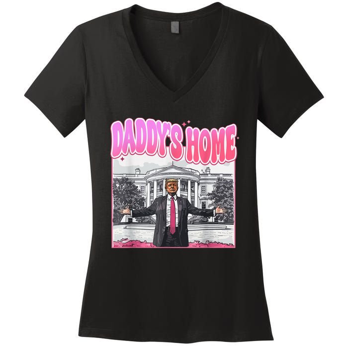 Daddys Home Trump 2024 Women's V-Neck T-Shirt