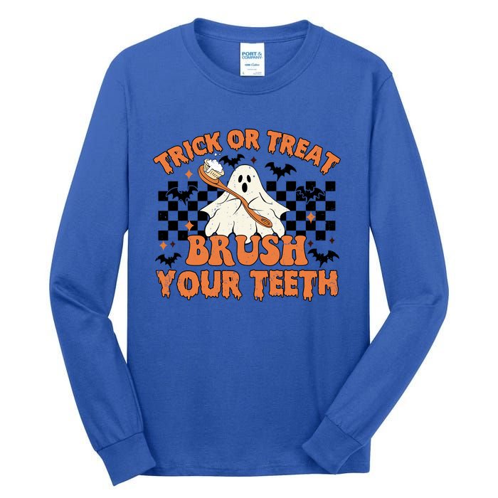 Dental Halloween Trick Or Treat Brush Your Teeth Funny Ghost Gift Tall Long Sleeve T-Shirt