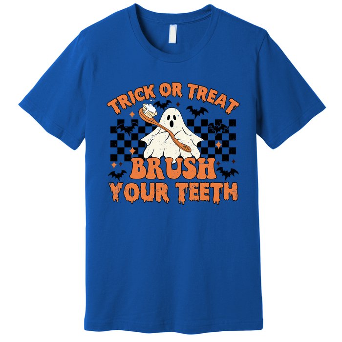 Dental Halloween Trick Or Treat Brush Your Teeth Funny Ghost Gift Premium T-Shirt