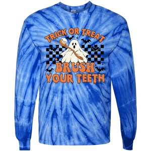 Dental Halloween Trick Or Treat Brush Your Teeth Funny Ghost Gift Tie-Dye Long Sleeve Shirt