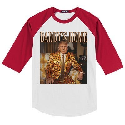 Daddys Home Trump 2024 Leopard Felon Conviction Vote Kids Colorblock Raglan Jersey