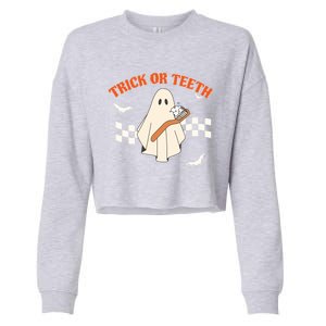 Dental Halloween Trick Or Teeth Pediatric Dentist Hygienist Gift Cropped Pullover Crew