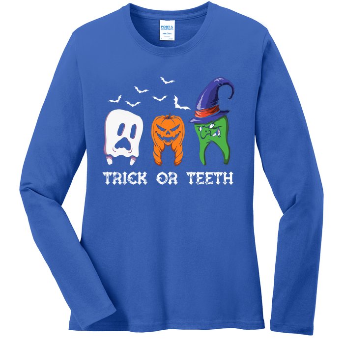 Dentist Halloween Trick Or Teeth Funny Dental Treat Cute Gift Ladies Long Sleeve Shirt