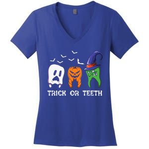 Dentist Halloween Trick Or Teeth Funny Dental Treat Cute Gift Women's V-Neck T-Shirt