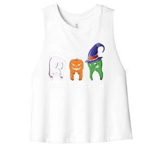 Dentist Halloween Trick Or Teeth Funny Dental Treat Cute Gift Women's Racerback Cropped Tank