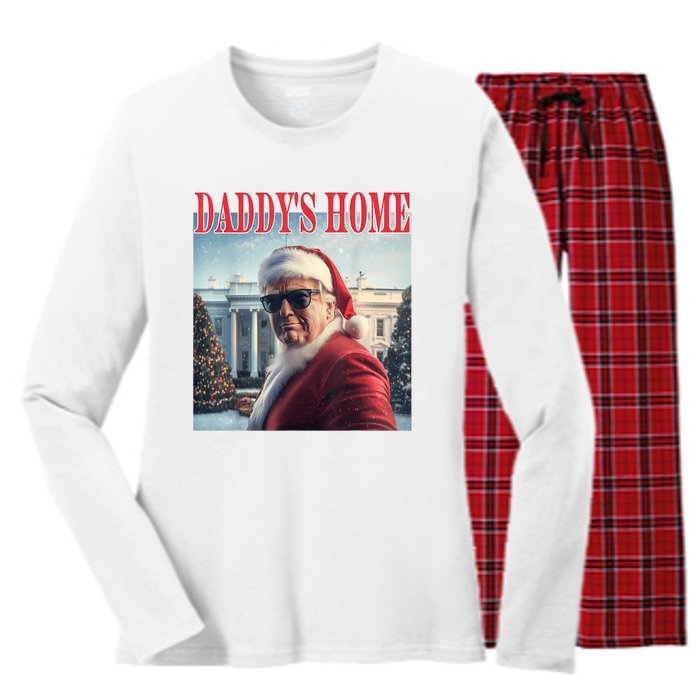 DaddyS Home Trump 2024 Won Santa Claus Christmas Women's Long Sleeve Flannel Pajama Set 