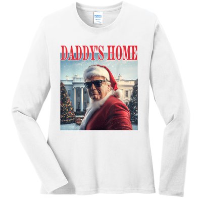 DaddyS Home Trump 2024 Won Santa Claus Christmas Ladies Long Sleeve Shirt