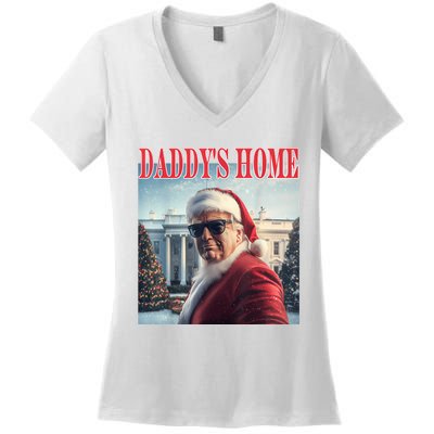 DaddyS Home Trump 2024 Won Santa Claus Christmas Women's V-Neck T-Shirt