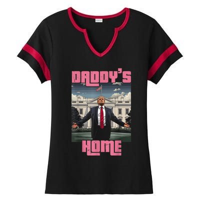 Daddys Home Trump Pink 2024 Funny Trump Take America Back Ladies Halftime Notch Neck Tee