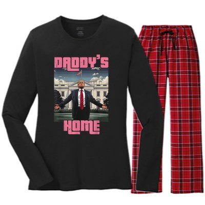 Daddys Home Trump Pink 2024 Funny Trump Take America Back Women's Long Sleeve Flannel Pajama Set 