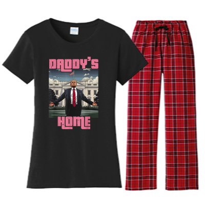 Daddys Home Trump Pink 2024 Funny Trump Take America Back Women's Flannel Pajama Set