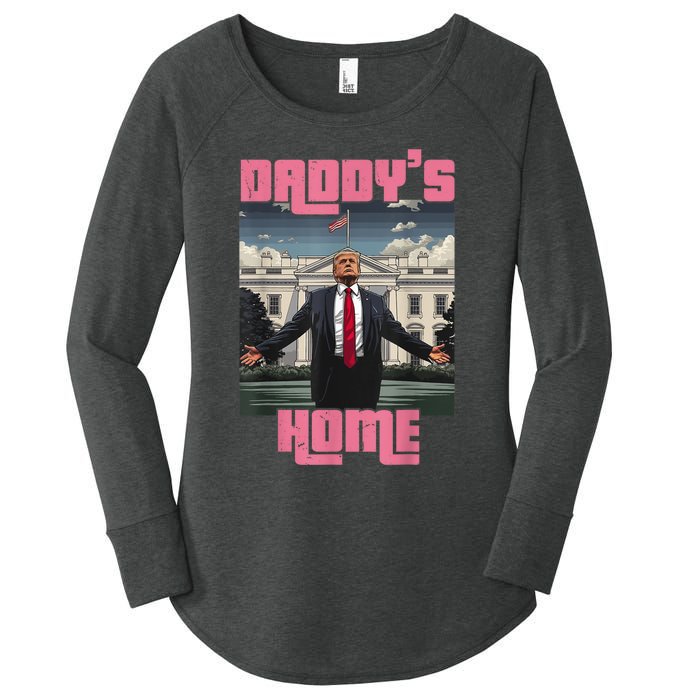 Daddys Home Trump Pink 2024 Funny Trump Take America Back Women's Perfect Tri Tunic Long Sleeve Shirt