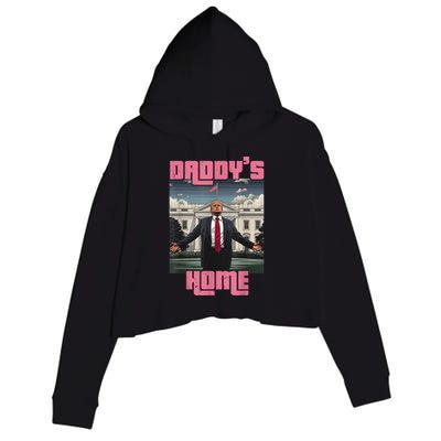 Daddys Home Trump Pink 2024 Funny Trump Take America Back Crop Fleece Hoodie