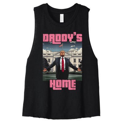 Daddys Home Trump Pink 2024 Funny Trump Take America Back Women's Racerback Cropped Tank