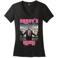 Daddys Home Trump Pink 2024 Funny Trump Take America Back Women's V-Neck T-Shirt