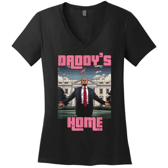 Daddys Home Trump Pink 2024 Funny Trump Take America Back Women's V-Neck T-Shirt