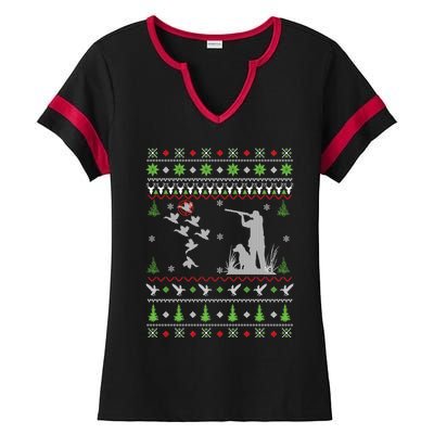 Duck Hunting Ugly Christmas Hunt Xmas Ladies Halftime Notch Neck Tee