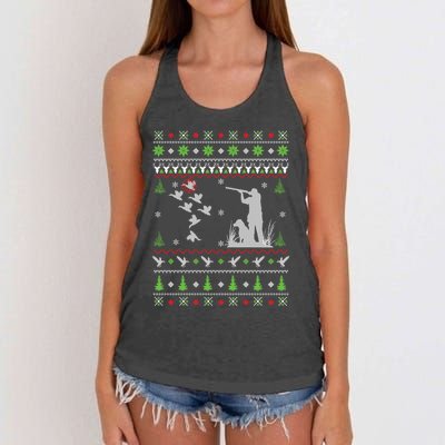 Duck Hunting Ugly Christmas Hunt Xmas Women's Knotted Racerback Tank