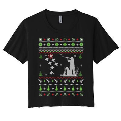 Duck Hunting Ugly Christmas Hunt Xmas Women's Crop Top Tee