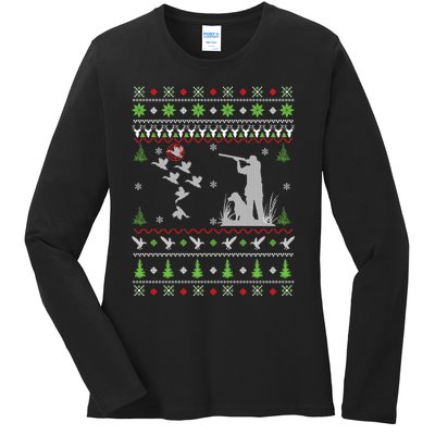 Duck Hunting Ugly Christmas Hunt Xmas Ladies Long Sleeve Shirt