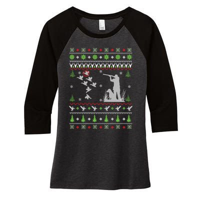 Duck Hunting Ugly Christmas Hunt Xmas Women's Tri-Blend 3/4-Sleeve Raglan Shirt