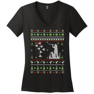 Duck Hunting Ugly Christmas Hunt Xmas Women's V-Neck T-Shirt