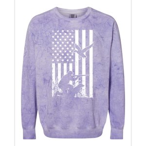 Duck Hunting Usa Flag Waterfowl Geese Game Hunter Gift Colorblast Crewneck Sweatshirt