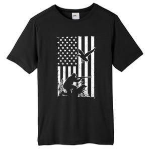 Duck Hunting Usa Flag Waterfowl Geese Game Hunter Gift Tall Fusion ChromaSoft Performance T-Shirt