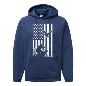 Duck Hunting Usa Flag Waterfowl Geese Game Hunter Gift Performance Fleece Hoodie